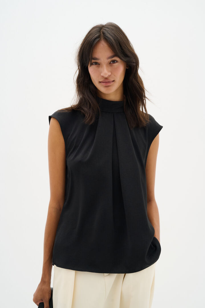 Blouse sans manches drapée au col