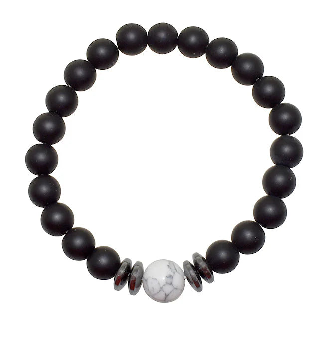 Bracelet avec perles en onyx et en howlite