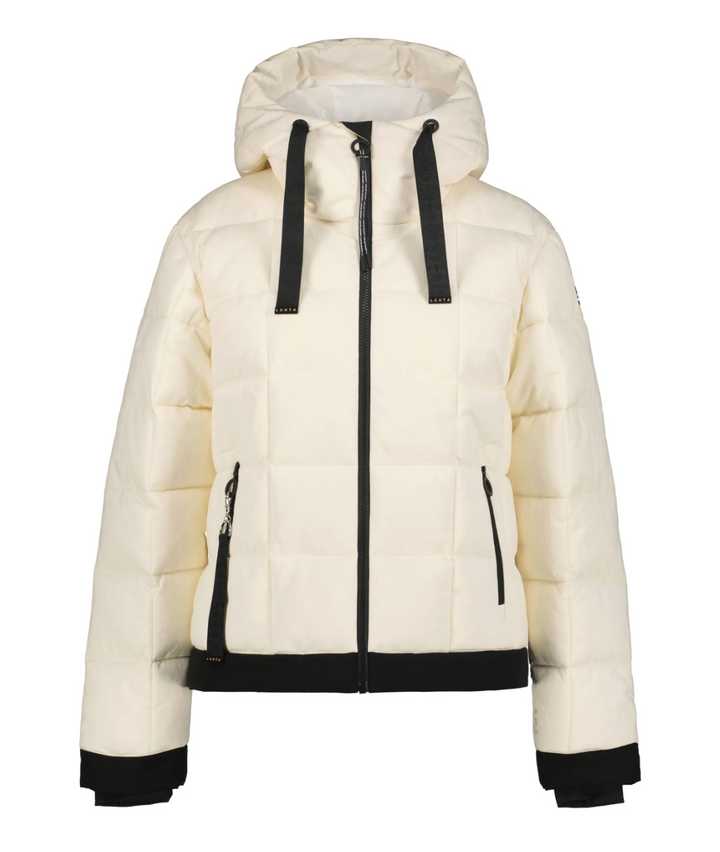 Manteau puffer court rehaussé d'accents noirs