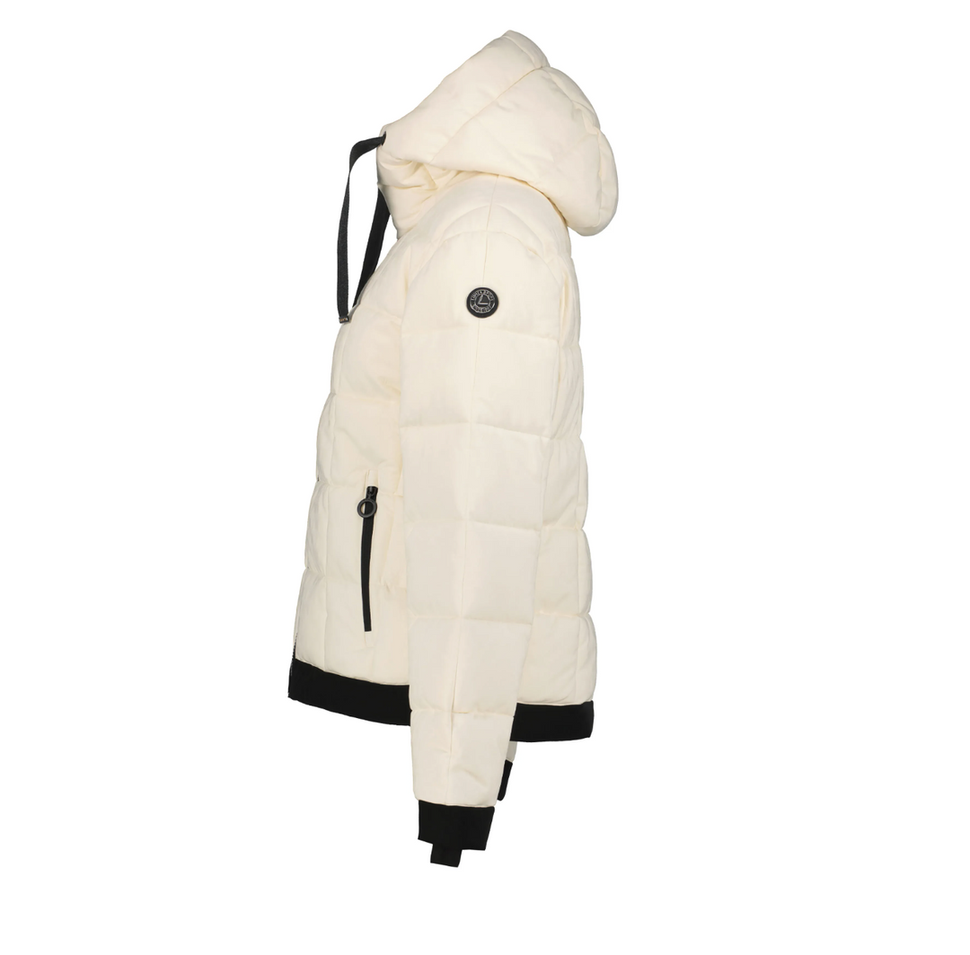 Manteau puffer court rehaussé d'accents noirs