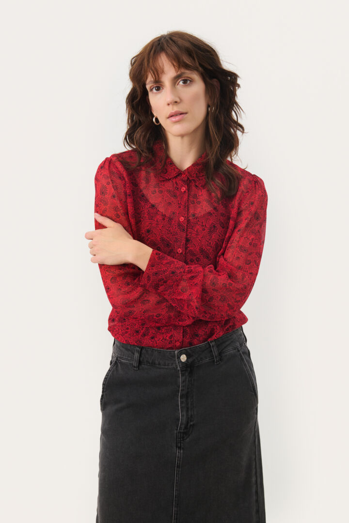 Chemise transparente avec motif de feuilles