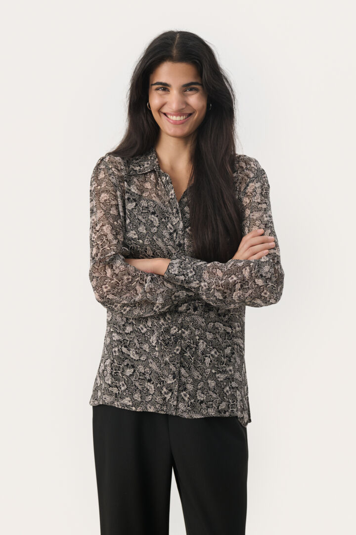 Chemise transparente avec motif de feuilles