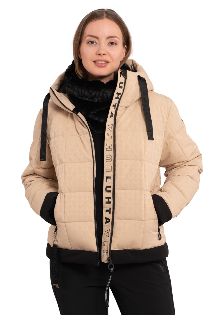 Manteau puffer court rehaussé d'accents noirs