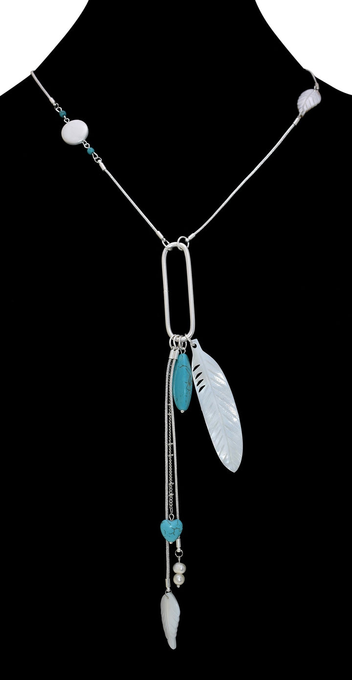 Collier long pierres et plumes