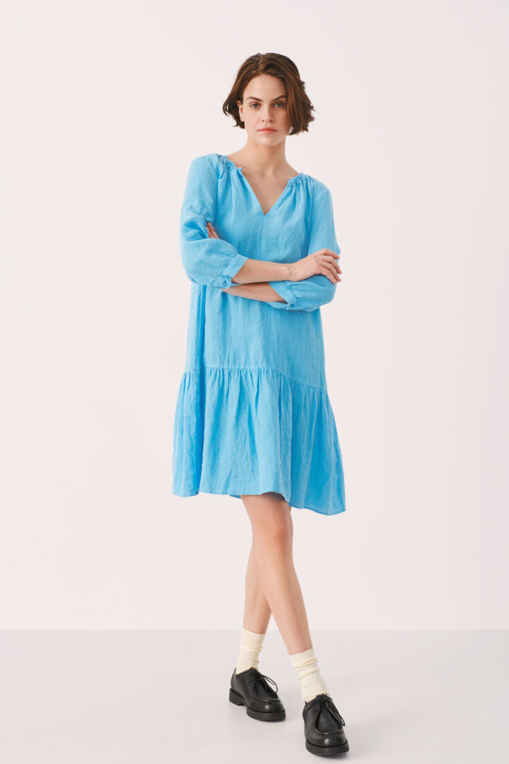 Robe ample color en lin